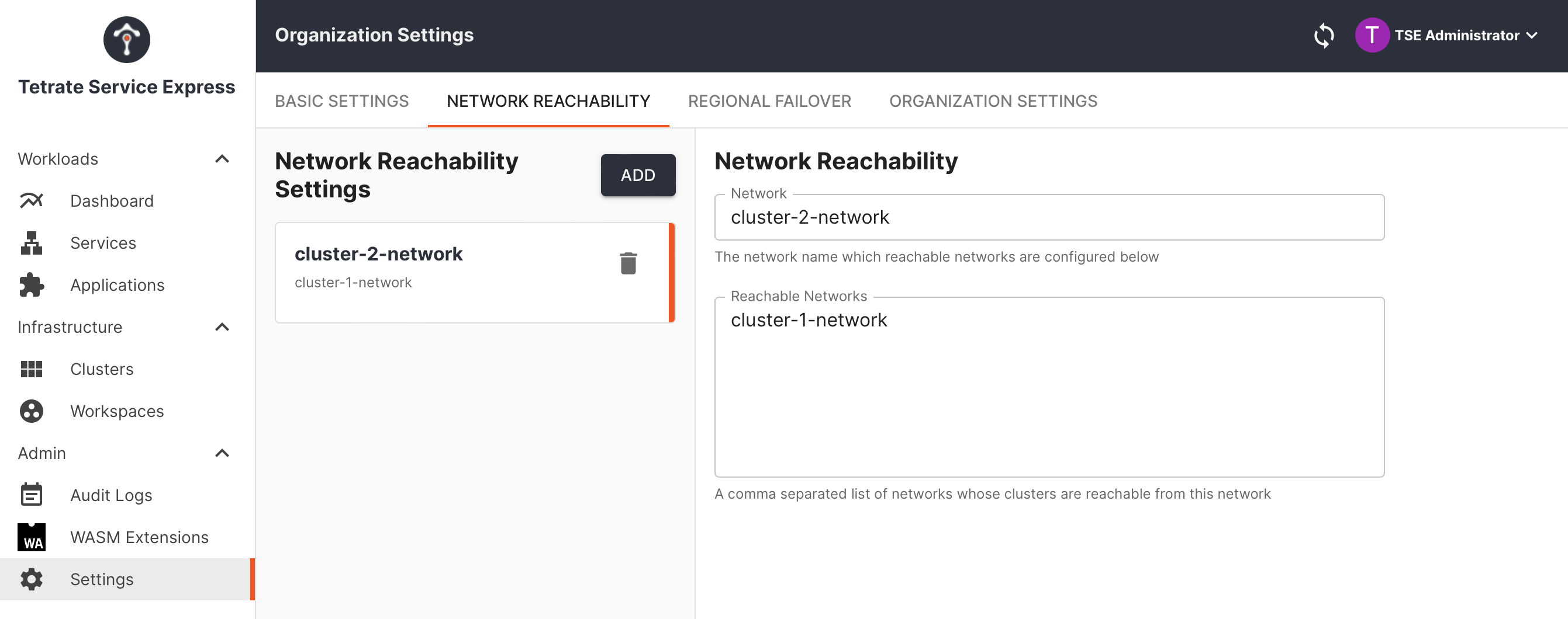 TSE Network Reachability: cluster-2 can reach cluster-1