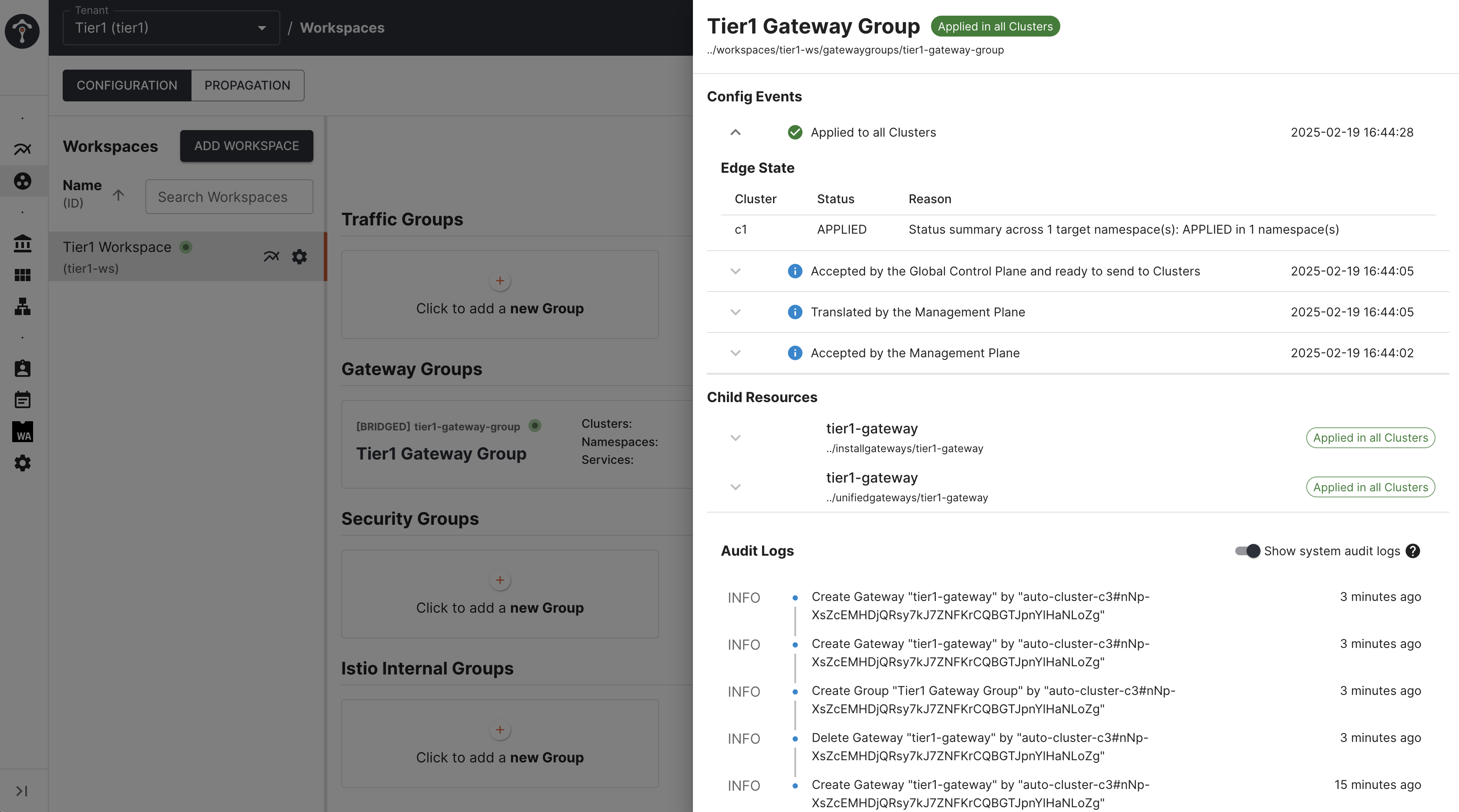 config status UI