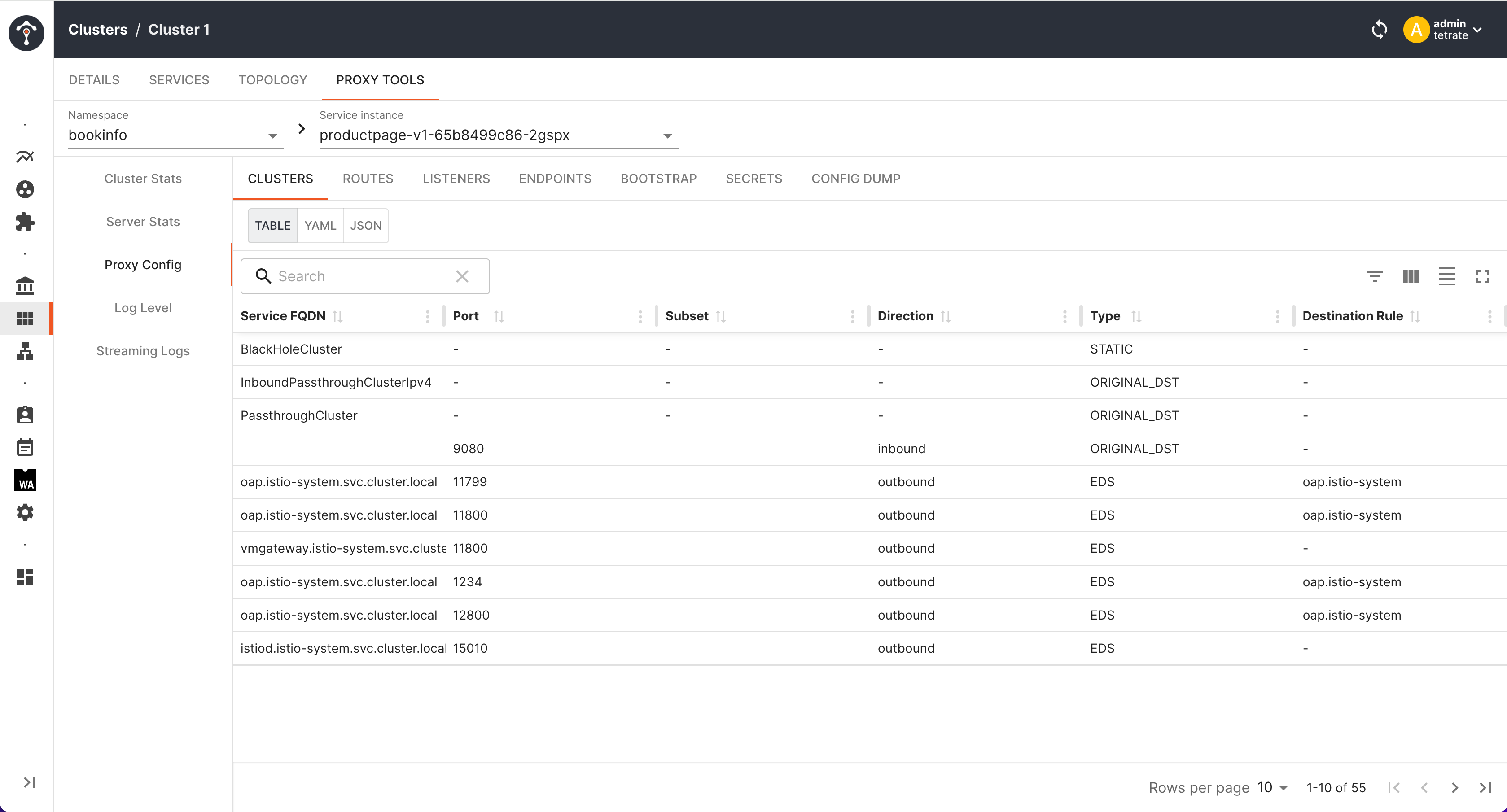 proxy config clusters