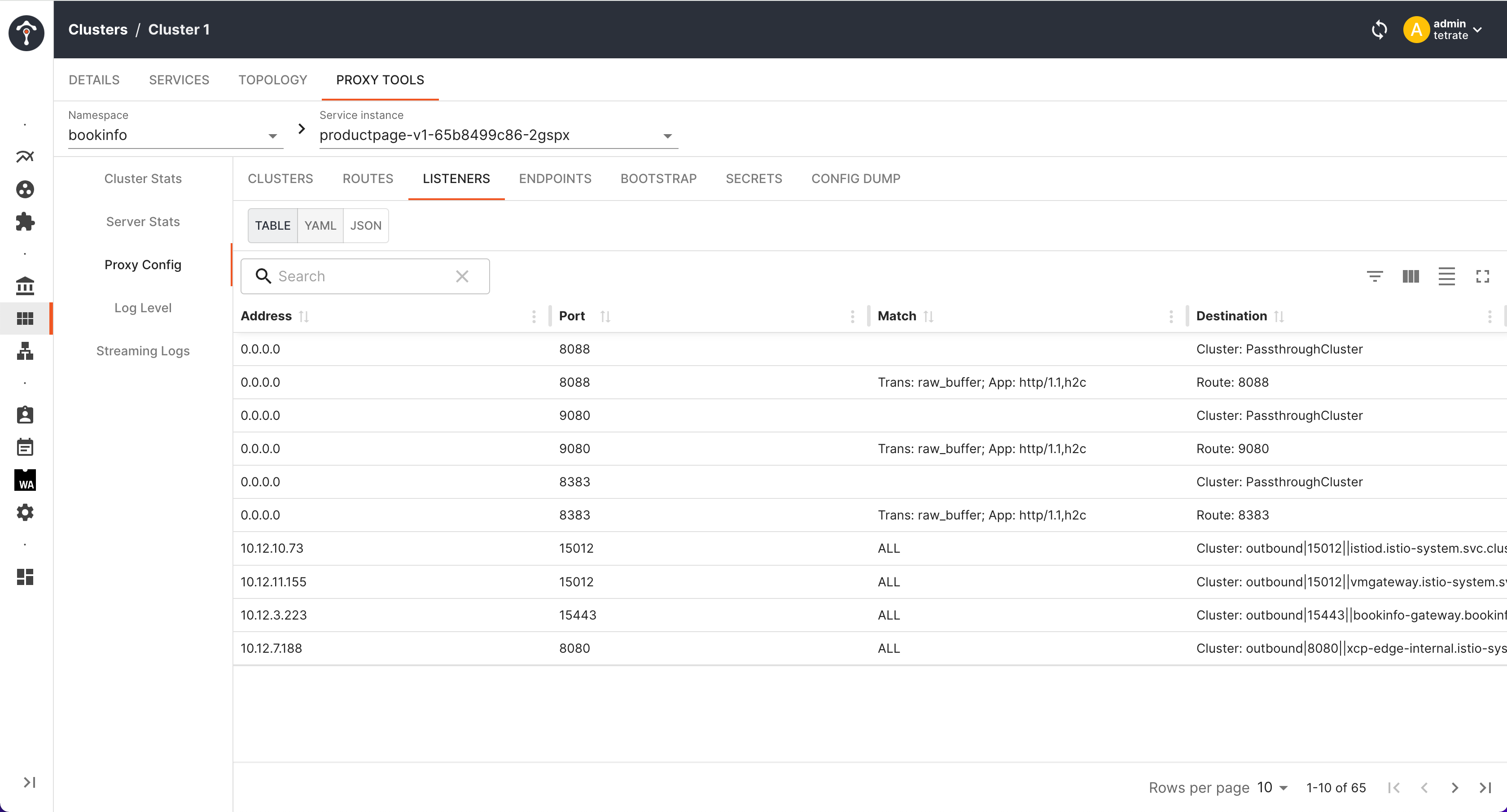 proxy config listeners