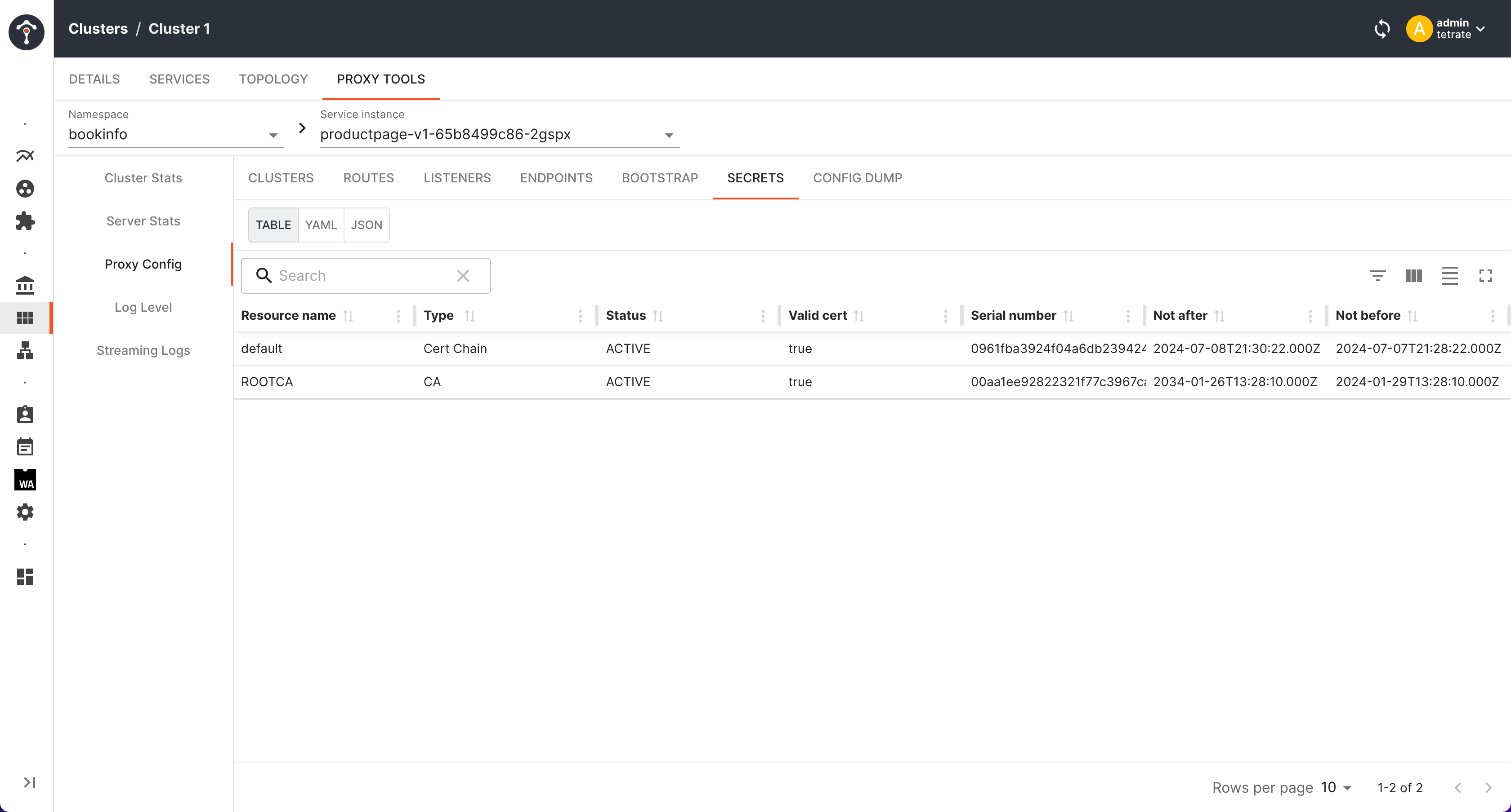 proxy config secrets