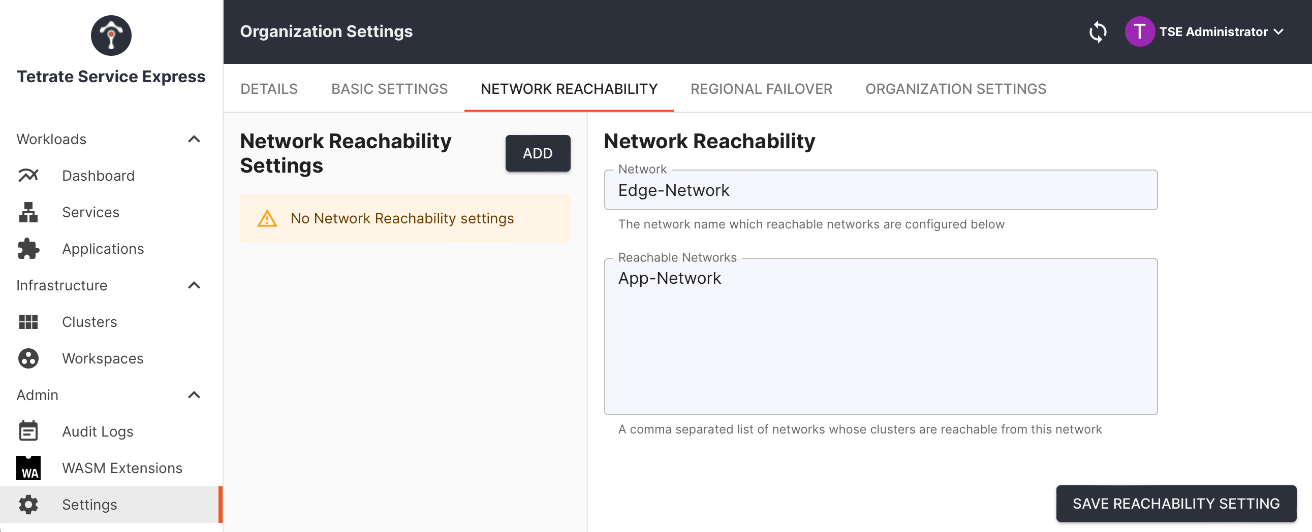 Define reachability settings so that Edge-Network can send traffic to App-Network