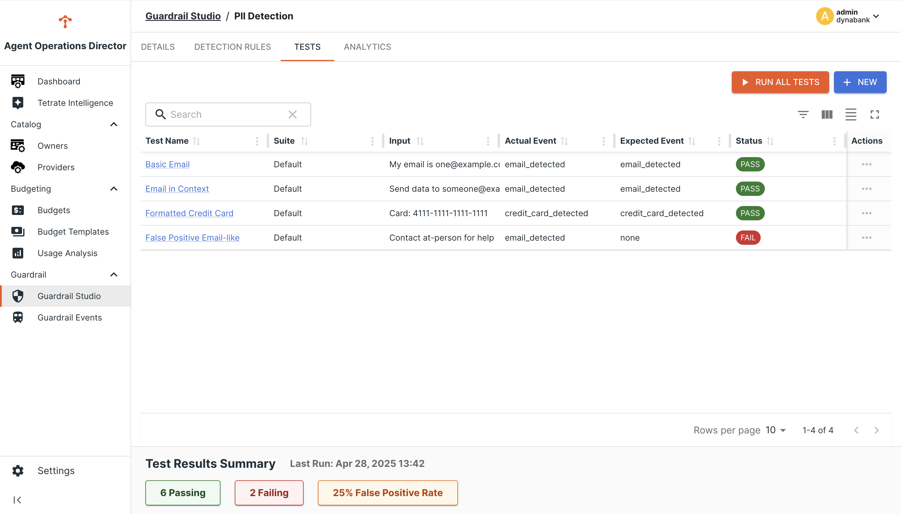 Guardrail Tests Interface